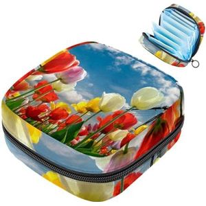 MUOOUM Opbergtas voor maandverband, tulpen windmolen menstruatiecup zakje, draagbaar maandverband opbergzakken vrouwelijke menstruatie eerste menstruatie tas voor tienermeisjes vrouwen dames