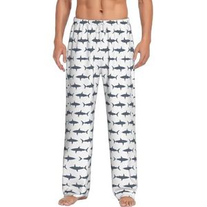 Dexnel Vis en haai zachte pyjamabroek voor mannen,Klassieke slaapbroek comfortabel, polyester pyjamabroek met zakken, Wit, S