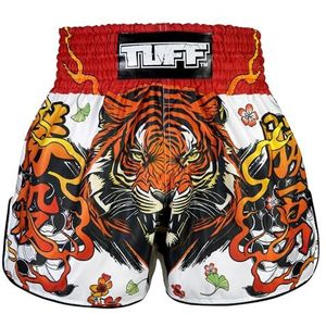 Tuff Sport Muay Thai Boksshorts, retrostijl, klassieke slim cut, MMA, kickboksen, workout-set, Tuf-rms110-wht, M