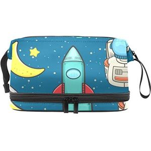 Grote capaciteit reizen cosmetische tas,Make-up tas,Waterdichte make-up tas Organizer, ruimte pictogrammenset, Meerkleurig, 27x15x14 cm/10.6x5.9x5.5 in