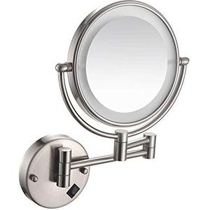 GVEXLUOQ 8 inch LED-licht wandmontage uitschuifbaar vouwen dubbelzijdige make-up spiegel 3x vergroting bad scheren chroom brons afwerking (kleur: #6)