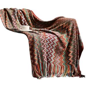 Buiten Boho Plaids met Kwastjes Texturen - Lichtgewicht Decoratieve Nordic Deken for Bankhoes Bed - 127x180cm(Boho red)
