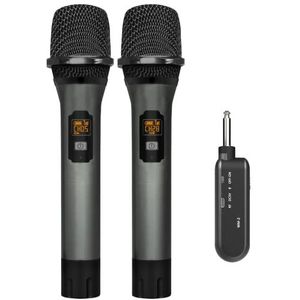 Draadloze microfoon, VeGue UHF draadloze dual handheld dynamische microfoonset met oplaadbare ontvanger, voor karaokefeest, stemversterker, PA-systeem, zangmachine, kerk, bruiloft, vergadering, 200ft (WM-2)