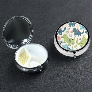 Mini metalen pillenorganizer - 3 compartimenten reizen pillendoos lichtgewicht zak pillendoosje schattige dinosaurus wekelijkse medicatie case voor vitamines en medicijnen