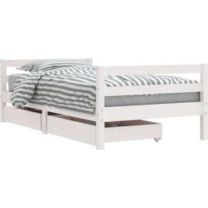 vidaXL Kinderbedframe met lades 80x160 cm massief grenenhout wit, kinderbed, peuter bed, kinderbed met opbergruimte, peuterbed, junior bed