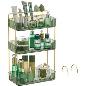 SONGMICS Make-uporganizer, opbergrek voor make-up, 2 optionele accessoires, 3 niveaus, rechthoekig, deelbaar, sieradenhouder, voor kaptafel, lichtgroen, JKA013C01