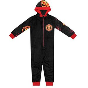 Manchester United Jongens Pyjama Alles-in-één Loungewear Officieel Cadeau voor kinderen, Zwart, 8-9 jaar