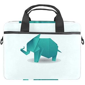 Groen Papier Cut Patroon Laptop Schouder Messenger Bag Crossbody Aktetas Messenger Sleeve voor 13 13.3 14.5 Inch Laptop Tablet Beschermen Tote Bag Case, Groene origami olifant, 11x14.5x1.2in /28x36.8x3 cm