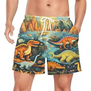 Niigeu Cartoon Jungle Baby Dinosaur mannen zwembroek shorts sneldrogend met zakken, Leuke mode, XXL