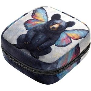 Bear Butterfly Wings Maandverband Opbergtas Menstruatie Pad Tas Draagbare Menstruatie Cup Pouch met Rits voor Tiener Meisjes Vrouwen Dames