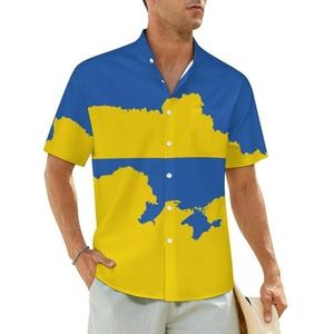 Oekraïense vlag met de kaart herenoverhemden korte mouwen strandshirt Hawaiiaans shirt casual zomer T-shirt 3XL