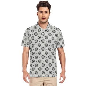 LI ZHI XIN Heren poloshirt korte mouwen werk T-shirt zomer top klassieke kraag sweatshirt met 2 knopen voor golf tennis outdoor sport zwart bloemenpatroon, Meerkleurig, S