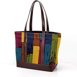 Laptop Draagtas Schoudertassen Casual Canvas Zakelijk Werk Tote Tas Aktetas voor Computer School Kantoor,Kleurrijke Houten Achtergrond