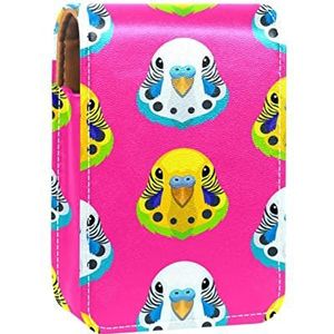 Gepersonaliseerde Lipstick Case Draagbare Make-up Tas Cosmetische Pouch Lippenstift Houder Make-up Organizer Leuke Budgie Papegaai Patroon, Meerkleurig, 9.5x2x7 cm/3.7x0.8x2.7 in