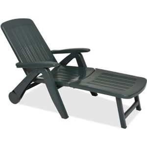 Tomaino Zonneligstoel van kunststof voor de tuin, verstelbare rugleuning, inklapbaar met wielen, ontspanning op de camping, strand, zwembad, voor buiten (groen)