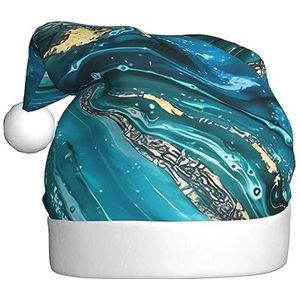 QQLADY Turquoise Blauw Goud Marmeren Kerstman Hoed Voor Volwassenen Kerst Hoed Xmas Vakantie Hoed Voor Nieuwjaar Party Supplies