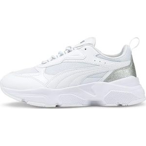 PUMA Cassia Distressed Sneaker voor dames, Puma Wit Puma Wit Puma Zilver, 38 EU