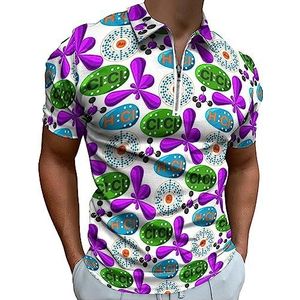 Moleculaire Structuur Medische Evolutie Leven Poloshirt voor Mannen Casual Rits Kraag T-shirts Golf Tops Slim Fit