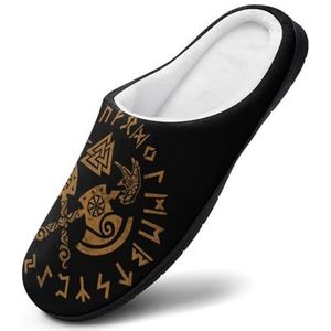 Retro Scandinavische Viking Rune Katoenen Huisslippers, Noorse Mythe Futhark Grafisch Antislip Pantoffels voor Binnen (Color : Rune D, Size : 40EU-41EU)