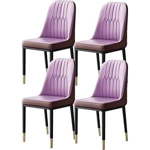 GEIRONV Moderne PU lederen eetkamerstoelen set van 4, for slaapkamer woonkamer stoel met metalen poten gestoffeerde keuken bureau zijstoel Eetstoelen (Color : Purple, Size : 41x42x88cm)