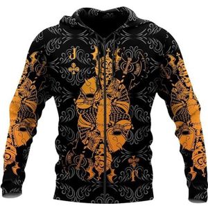 Nieuwigheid Viking Skull Battle Axe Hoodie, Heren 3D Digitale Totem Print Hiphop Rock Streetwear, Stijlvolle Lange Mouw Trekkoord Grote Zak met Rits(Color:Zip Hoodie,Size:XXL)