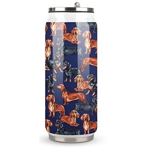 Teckel Hond Print Blauw Reizen Mok met Deksel Coke Cup Geïsoleerde Tumbler Water Fles Thee Cup Voor Vrouwen Mannen