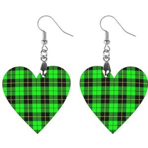 Groene Plaid Leuke Hartvormige Hanger Oorbellen Voor Vrouwen Lichtgewicht Houten Oorbellen Mode-sieraden Geschenken