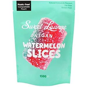 Sweet Lounge Vegan Fizzy Watermelon Slices Pouch | 1x 130g zakje | Plastic vrije composteerbare verpakking. Natuurlijke kleuren en smaken | Glutenvrij. Veganistisch. Share Bags (Fizzy Vegan Fizzy Watermelon Slices)