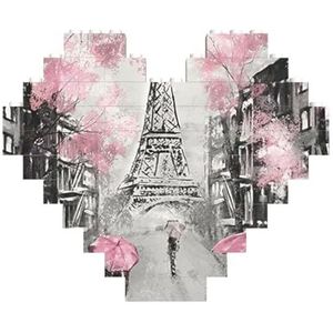 Olieverfschilderij Eiffeltoren Modern Paar Gedrukt Bouwstenen Blok Puzzel Hartvormige Foto DIY Bouwsteen Puzzel Gepersonaliseerde Liefde Baksteen Puzzels voor hem, voor haar, voor geliefden