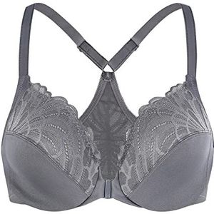 MELENECA Dames Flora Kanten Ongewatteerde met Beugel Front-Sluiting Racerback BH Antraciet 75D