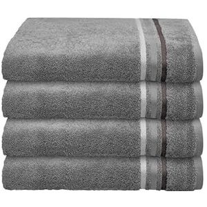 Schiesser Handdoek Skyline Color - 100% Katoen - Set van 4 badhanddoeken - Goed absorberende badlaken set - 50 x 100 cm - Antraciet