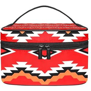 Geometrische rode make-up organizer tas, reismake-up tas organizer case draagbare cosmetische tas voor vrouwen en meisjes toiletartikelen, Meerkleurig, 22.5x15x13.8cm/8.9x5.9x5.4in
