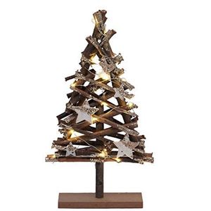Spetebo Houten kerstboom, 15 leds, 37 x 20 x 6 cm, tafeldecoratie, raamdecoratie, houten boom, dennenboom, verlicht