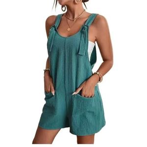 Plus Size Jumpsuit uit één stuk Gestreepte jumpsuit for dames Print Mouwloze rompertjes Verstelbare losse overall met zakken(Color:Green,Size:2XL)