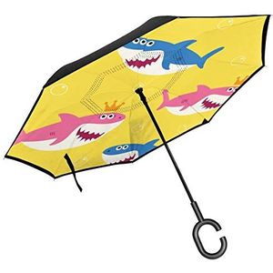 JOJOshop Leuke baby haai patroon C vorm handvat voor auto gebruik, winddicht en waterdicht omgekeerde vouwen lichtgewicht paraplu's