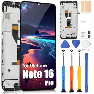 Lcd-display voor Ulefone Note 16 Pro beeldscherm voor Ulefone Note 16 Pro, vervanging van het scherm, touchscreen, digitizer, volledige montage met reparatieset (zwart met frame)
