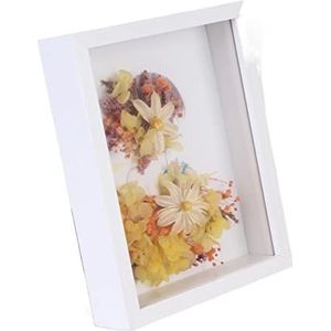 Fotolijsten multifunctioneel diep 3D-frame voor gedroogde bloemen houten fotolijst 3 cm diepte schaduwdoos foto specimens houder muur decor fotolijst (kleur: wit, maat: 17,8 x 17,8 cm)