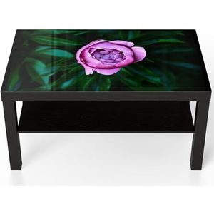 DEQORI Glazen tafel | zwart groot 90x50 cm | motief roze bloemenmagie | opvallende bijzettafel van glas | hoogglans salontafel voor de woonkamer | moderne bank tafel met design