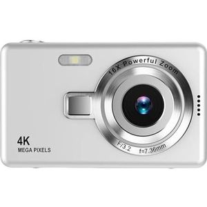 4K HD 1080P Digitale Camera 96MP Draagbare Vlogcamera 16X Zoom Camcordercamera 2,4 Inch IPS-scherm Fotografievideo Heldere Gedetailleerde Beelden(Silver)