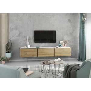 BMG Möbel Lowboard / dressoir set 228 cm 3-delig met MDF fronten kastset met softclose, keuze uit 8 moderne kleurencombinaties (wit - Evoke eiken)