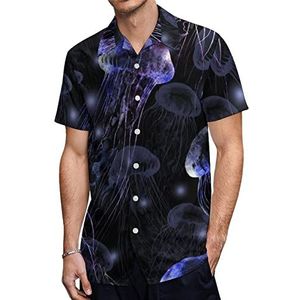 Magic Jellyfish met licht Hawaiiaanse shirts voor heren, korte mouwen, casual overhemd met knopen, vakantie, strandshirts, XS