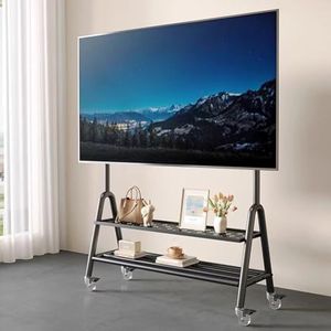 PP-Vic Mobiele Tv-Wagen, Ezel, Rollende Tv-Standaard,Opbergruimte Voor Schermen Van 32-75 Inch,Gewicht Tot 132 Pond, Robuuste, Draagbare Tv-Standaard Met Vergrendelbare Wielen,Black 2 layer