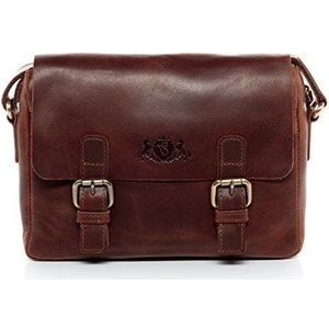 SID & VAIN Messenger Bag Yale van premium leer, schoudertas voor heren en dames, handgemaakte schoudertas, bruin-cognac, Medium