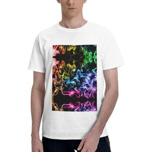 CKGODGF Kleurrijk katoenen T-shirt met rookprint, casual en comfortabel korte mouw, geschikt voor fitness en dagelijks gebruik, Wit, S