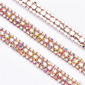 9Mm 3 Rijen Crystal AB Trim Strass Diamant Ketting DIY Trouwjurk Schoenen Tassen Applique Rose Goud AB 5 Yards