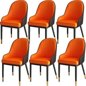 EdNey Eetkamerstoel set van 6, eetkamerstoelen, voor lounge eetkamer keuken slaapkamer, waterdichte PU-lederen lounge, zijstoel met metalen poten, stoel, bureaustoel (kleur: oranje)