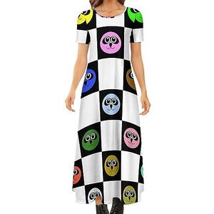 Panda Face dames zomer casual korte mouwen maxi-jurk ronde hals bedrukte lange jurken 6XL