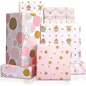 Cadeaupapier, roze, cadeauverpakking, papier, voor kinderen, meisjes, knutselpapier, voor verjaardag, bruiloft, Kerstmis, geschenken (4 vellen, 70 x 50 cm)