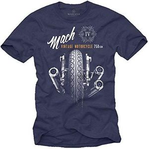 MAKAYA Vintage Motorcycle T-Shirt Heren Mach 4 Motorfiets Geschenken Mannen Blauw Grote Maten XXXXL