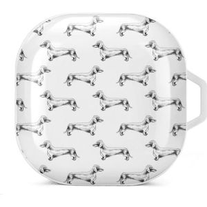 Handgetekende teckels oordopjes hoesje compatibel met Samsung hard shell beschermhoes witte stijl